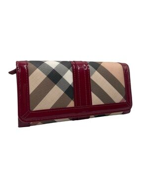 Burberry Wallet House‎ Check Continental Red Leather Patent Trim Plaid Wallet